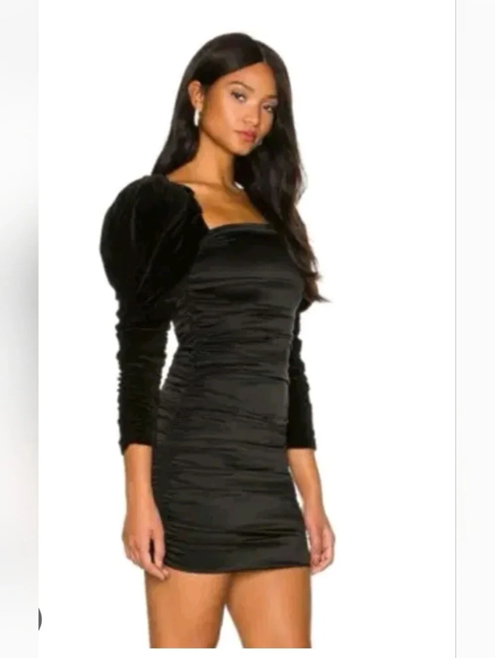 ALICE + OLIVIA KATRICE VELVET PUFF SLEEVE MINI DRESS